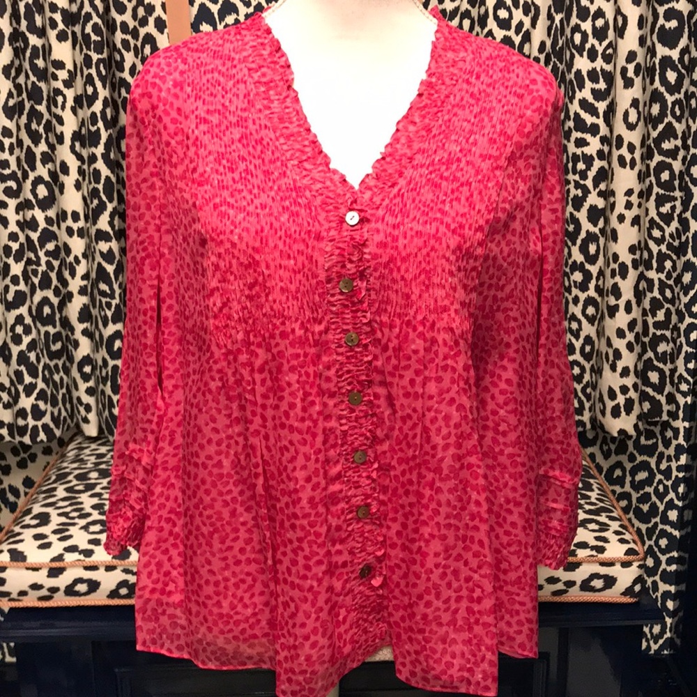 DVF Silk Fuschia Rose Petal Print Blouse